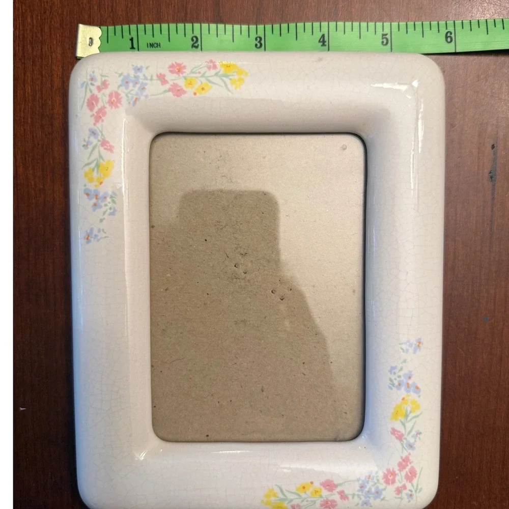 Vintage ceramic porcelain picture frame floral cottagecore 80s shabby chic 3.5x5